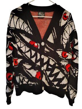 Steady Hands Cardigan Sweater Red Eyes Sharp Teeth Halloween Small/Medium Spooky